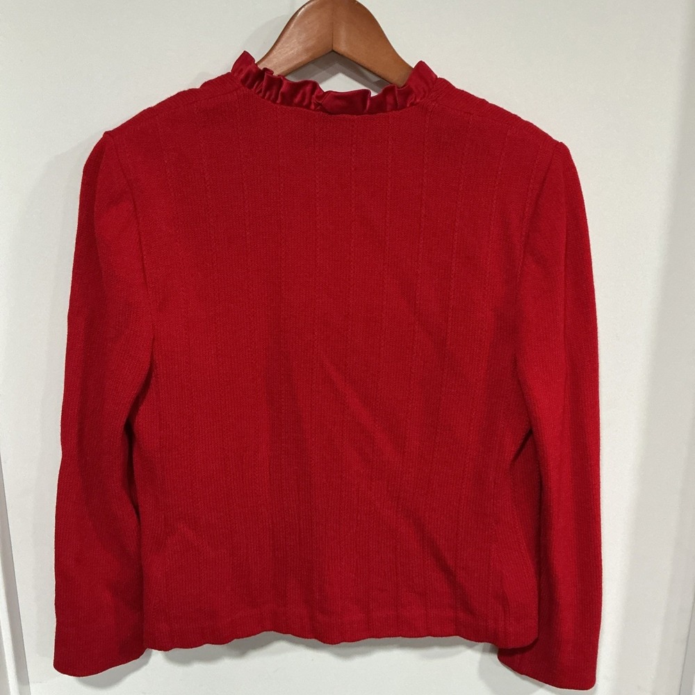 St. John Evening Knit Cardigan Set, Ruffle Trim And Tie Closure, Red, 6 - Picture 5 of 16